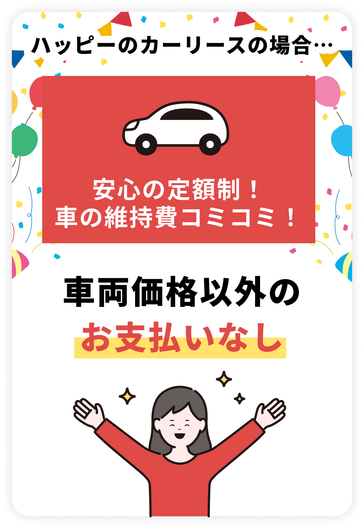 ハッピーのカーリースの場合、車両価格以外のお支払いなし